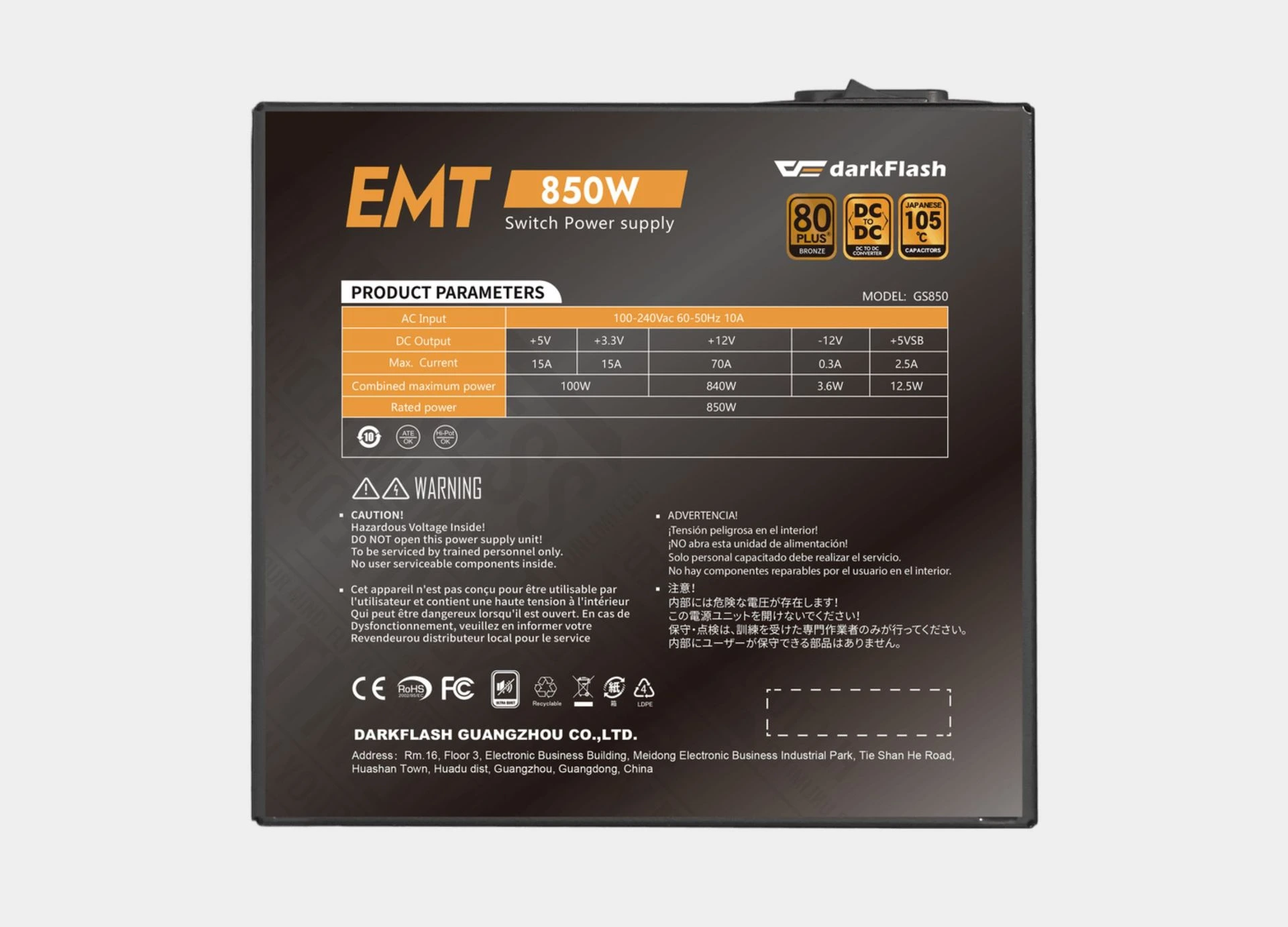 DarkFlash 850W SWITCH POWER SUPPLY 80+ BRONZ