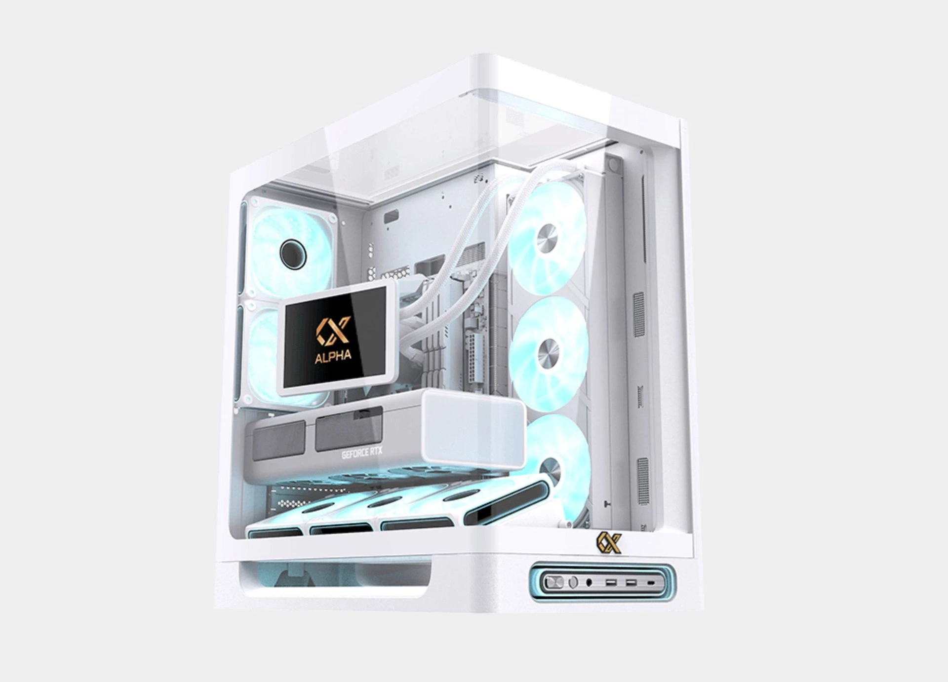Xigamtek Heaven Arctic 8 Fan ARGB PWM E-ATX Support BTF MB Type C Single Piece Curved Tempered Glass White Mid Tower Case