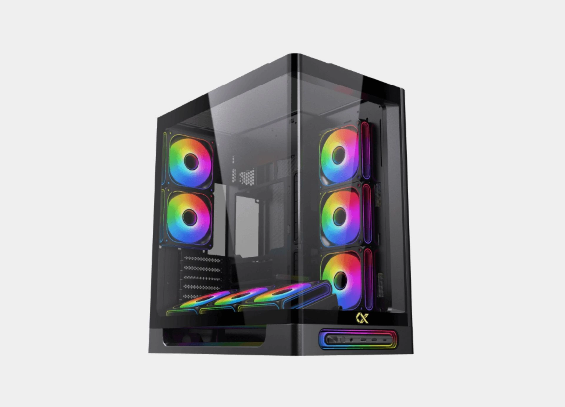 Xigamtek Heaven 8 Fan ARGB PWM E-ATX Support BTF MB Type C Single Piece Curved Tempered Glass Mid Tower Case