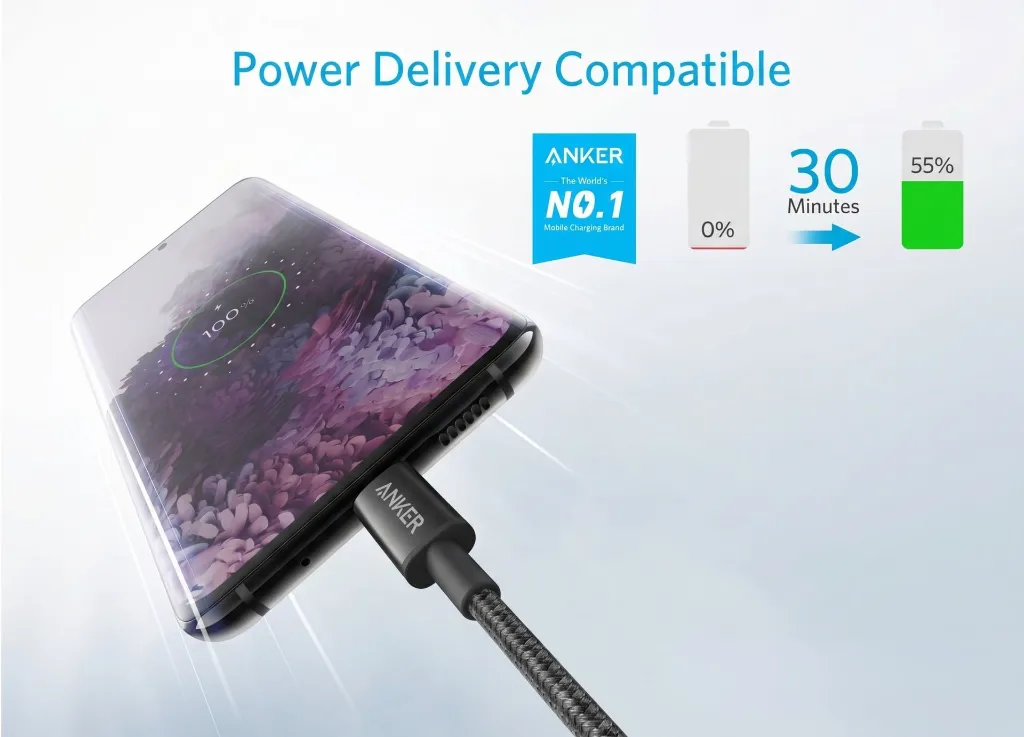 Anker New Nylon USB-C to USB-C 2.0 Cable 3.3ft - Black (3).webp