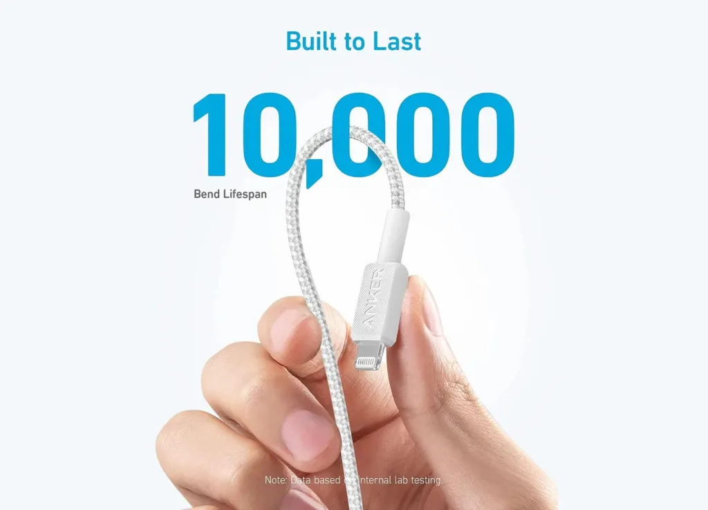 Anker 322 USB-C to Lightning Cable (3ft Braided) - White (3).webp