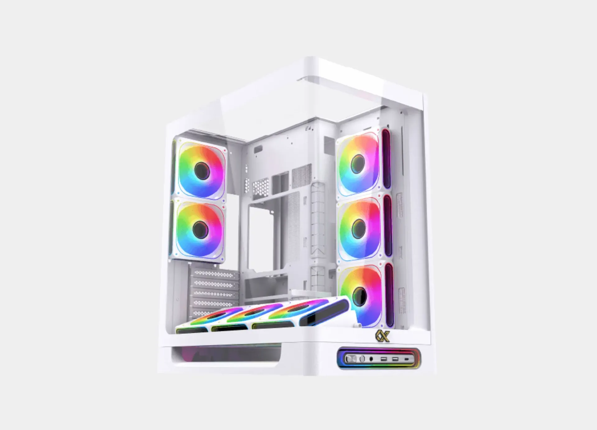Xigamtek Heaven Arctic 8 Fan ARGB PWM E-ATX Support BTF MB Type C Single Piece Curved Tempered Glass White Mid Tower Case