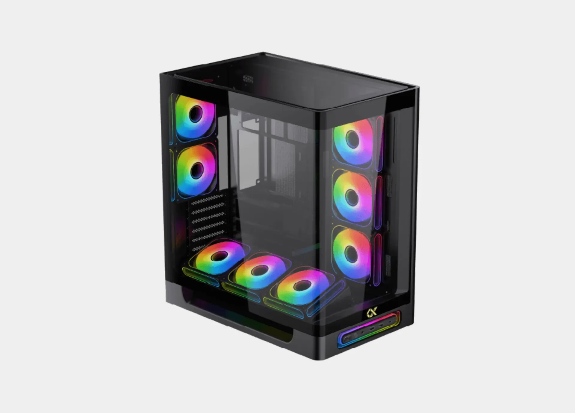 Xigamtek Heaven 8 Fan ARGB PWM E-ATX Support BTF MB Type C Single Piece Curved Tempered Glass Mid Tower Case
