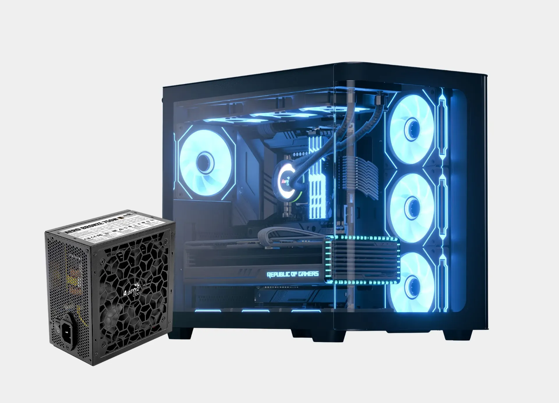 AEROCOOL P500C ATX Mid Tower Tempered Glass Side Panel (Bronze Black, with 750 W 80 Bronze Power Supply)